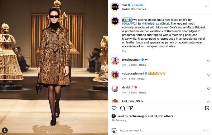 Bei Dior setzte Designerin Maria Grazia Chiuri auf 60er-Jahre Leo-Look. Model Dior Leopardenmantel