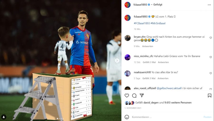 Als Leader macht der FC Basel letzten November Scherze über seine kleinen Gegner. David Degen gefällts.