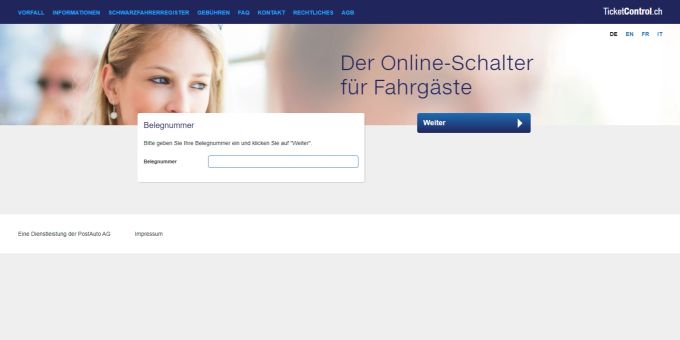 Die Website von «TicketControl.ch». Datenleck