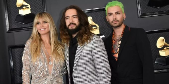 Bill Kaulitz (r.) mit Zwillingsbruder Tom und Heidi Klum Bill Kaulitz (r.) mit Zwillingsbruder Tom und Heidi Klum