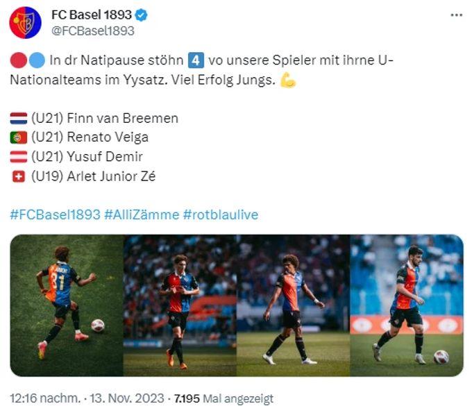 Der FC Basel stellt vier U-Nationalspieler ab. FC Basel