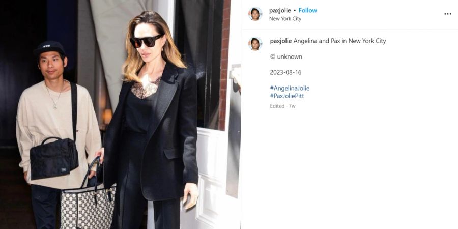 Angelina Jolie und ihr zweitältester Sohn Pax verlassen ein Haus.