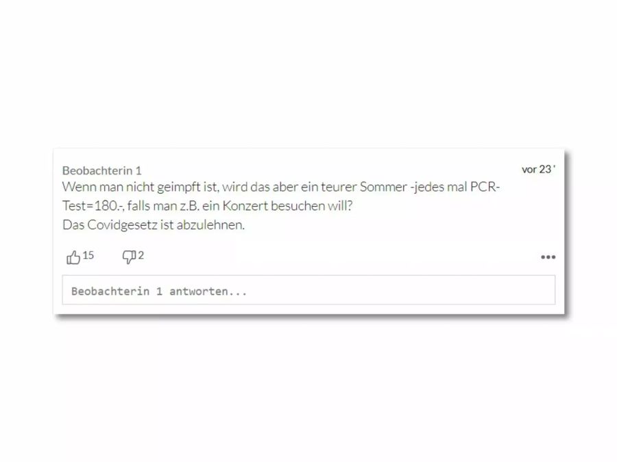 Diese Userin lehnt das Covid-Gesetz ab. Sich immer testen zu müssen, sei zu teuer.