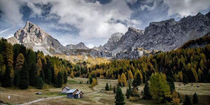 Val di Fassa, Dolomiten. Berglandschaft