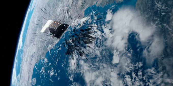 Die von der ESA zur Verfügung gestellte Illustration aus dem Film «Time to Act» zeigt den Moment, in dem ein Satellit mit Weltraumschrott kollidiert. Esa