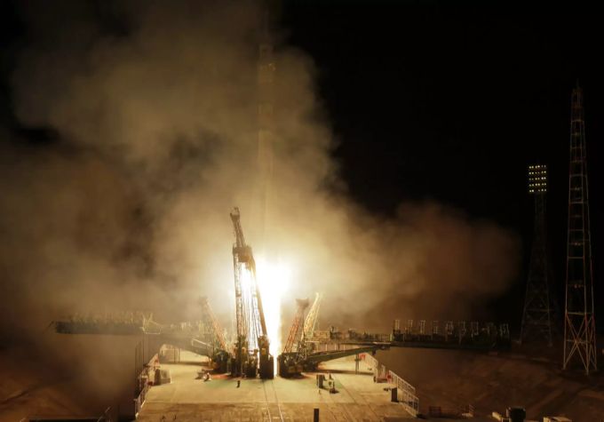 Start der Rakete Sojus MS-08 in Kasachstan. Sojus MS-08