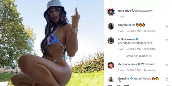 Ruby Mae, Ex-Freundin von Dele Alli, streckt den Mittelfinger in die Kamera. Dele alli