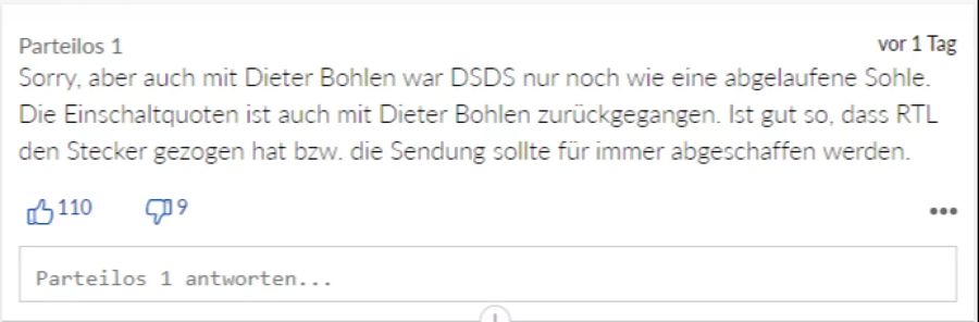 Dieser User ist der Ansicht, «DSDS» sollte abgeschafft werden.