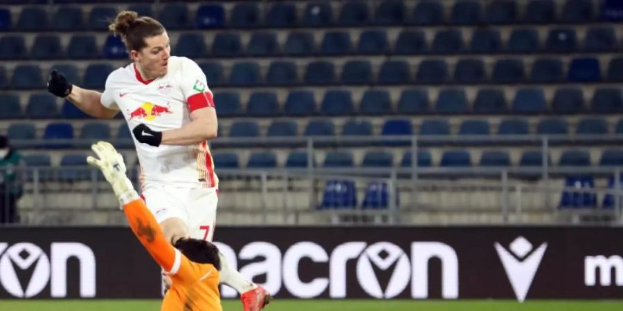 Marcel Sabitzer erzielte für Leipzig den Treffer des Tages. Foto: Friso Gentsch/dpa