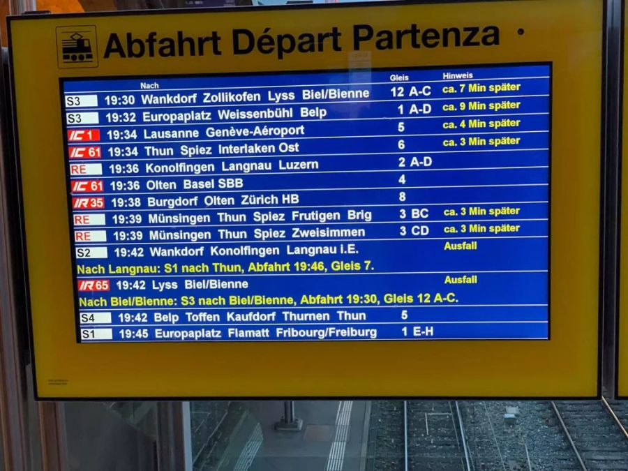 Auf der Strecke zwischen Bern – Olten kam es zu Einschränkungen.