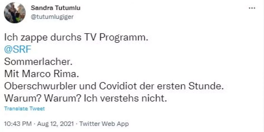 Eine Zuschauerin nennt Marco Rima «Covidiot».