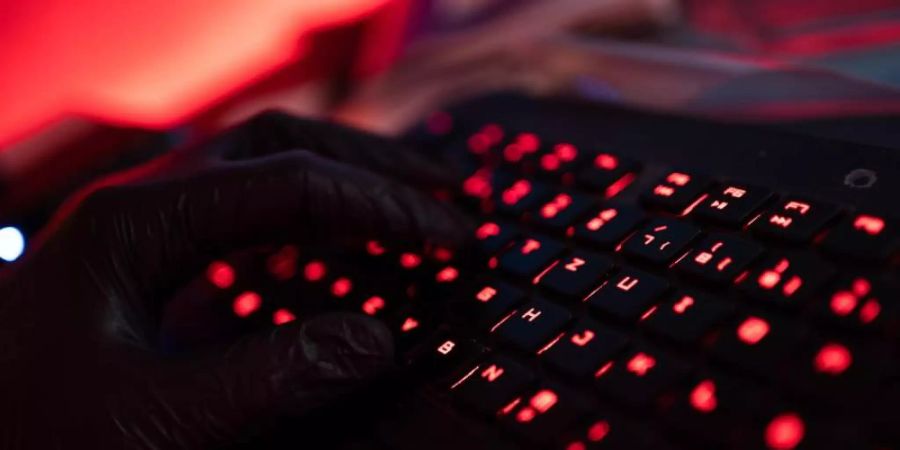 Ein Mann trägt Handschuhe und tippt auf einer Tastatur. Foto: Nicolas Armer/dpa