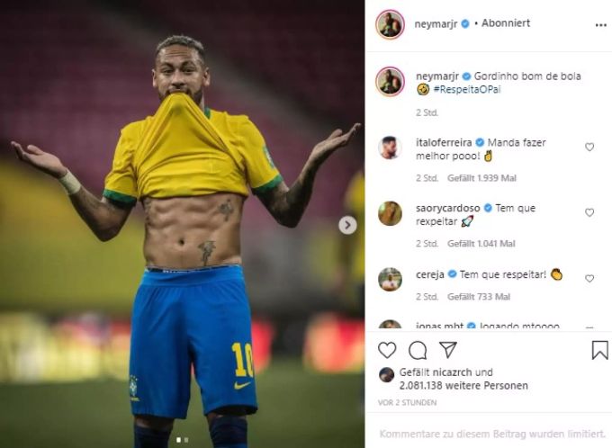 Neymar lässt die Kritiker auch auf Instagram verstummen. Neymar