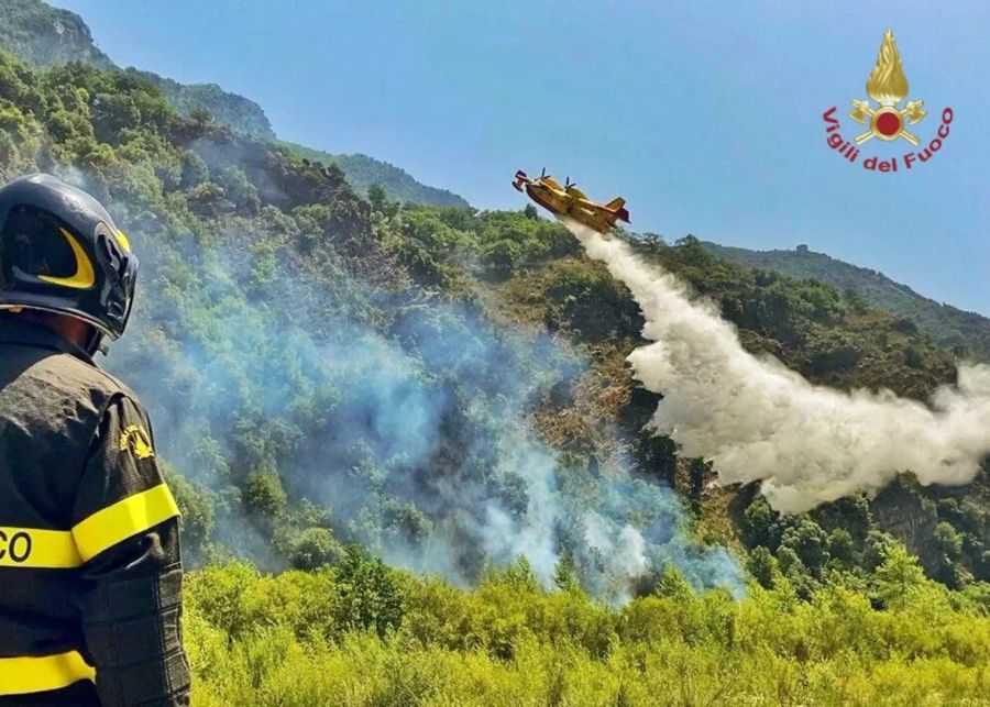 Ein Löschflugzeug ist in der Region Kalabrien im Einsatz.