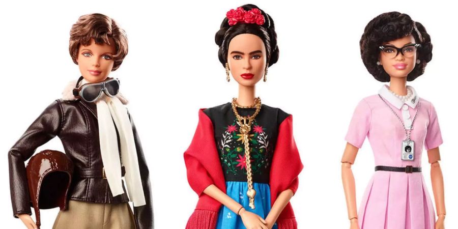 Die neue Barbie-Kollektion ist bereits in der Kritik: Flugpionierin und Frauenrechtlerin Amelia Earhart (links), die mexikanische Künstlerin Frida Kahlo (Mitte) und die Mathematikerin Katherine Johnson.