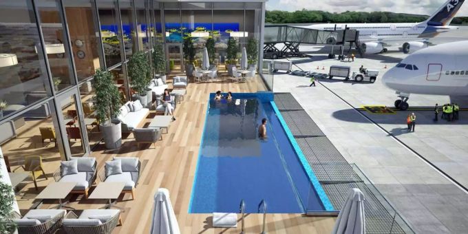 Die neue VIP-Lounge am Flughafen in Punta Cana ist mit einer Terrasse samt Infinity-Pool ausgestattet, Bild: Punta Cana International Airport Die neue VIP-Lounge am Flughafen in Punta Cana ist mit einer Terrasse samt Infinity-Pool ausgestattet, Bild: Punta Cana International Airport
