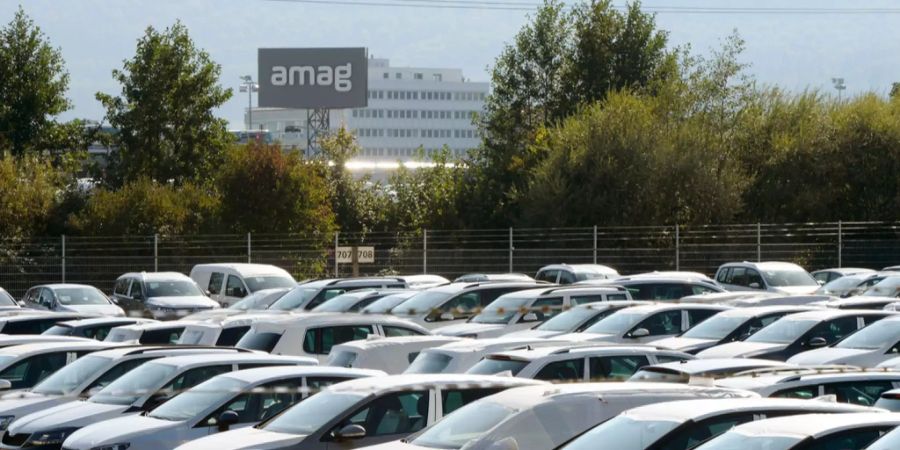 Dutzende VW-Fahrzeuge stehen bei AMAG Automobil und Motoren AG in Lupfig AG.