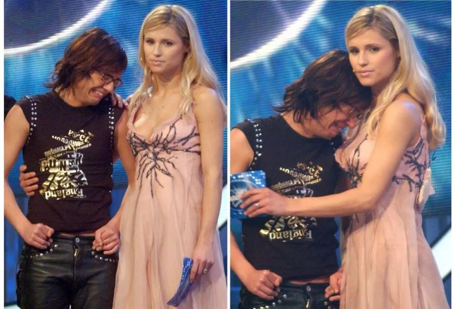 Moderatorin Michelle Hunziker tröstet Daniel Küblböck, als er 2003 bei «DSDS» Dritter wird.