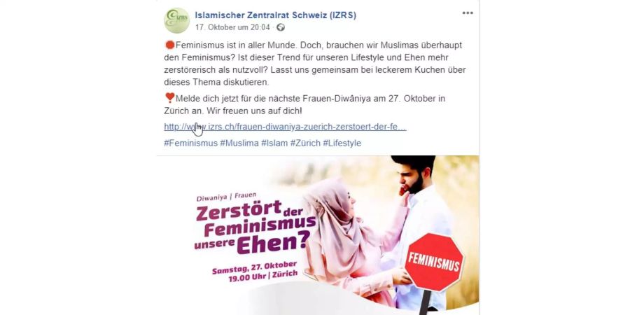 Der Facebook-Post des Islamischen Zentralrats der Schweiz (IZRS).