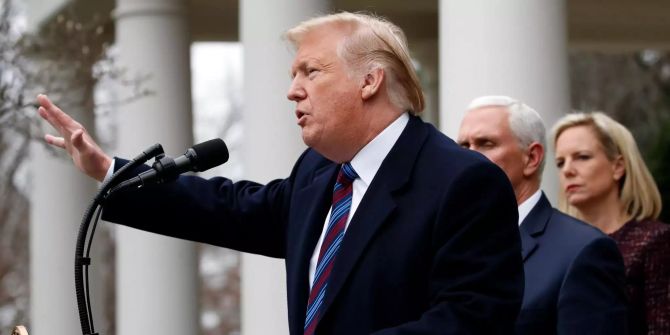 Donald Trump hält eine Rede im Rose Garden im Weissen Haus.