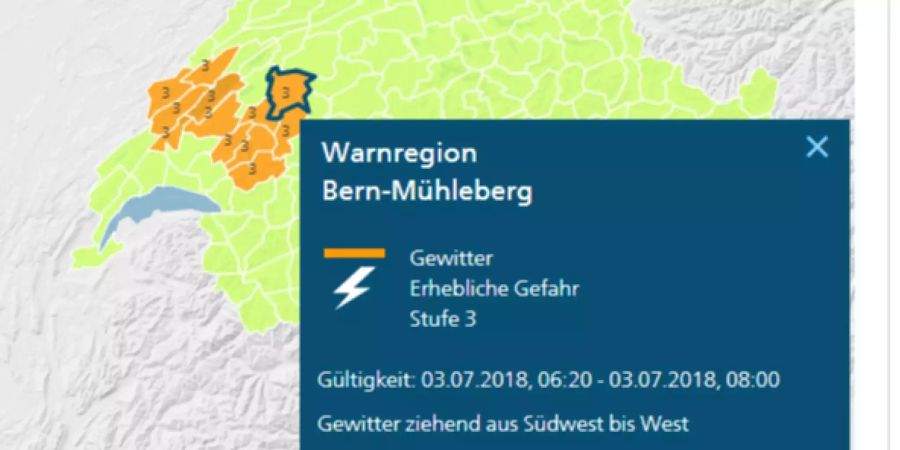 Wetterwarnung für die Region Bern.