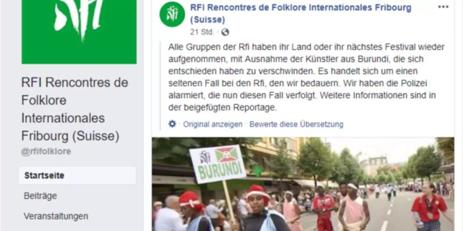 Der Facebook-Post des Festivals zum Verschwinden der Gruppe.