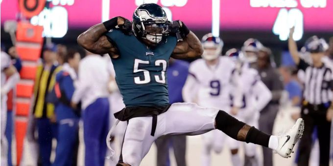 Philadelphias Nigel Bradham jubelt. Philadelphias Nigel Bradham jubelt.