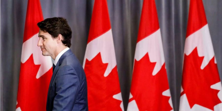 Kanadas Premierminister Justin Trudeau an einer Pressekonferenz.