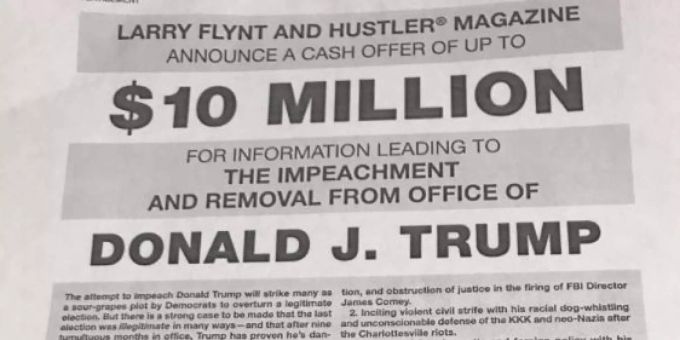 Larry Flint, Gründer des «Hustler»-Magazins, will das Trum zurücktritt und bietet 10 Millionen Dollar für brisantes Material. larry flynt