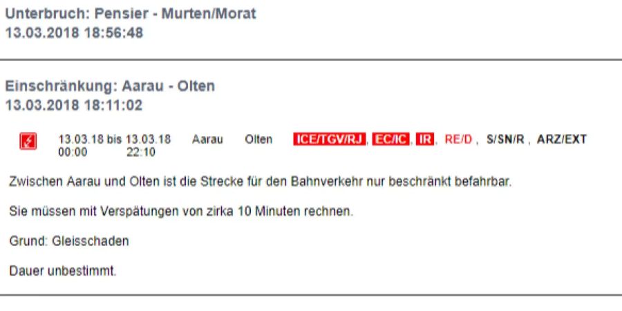 DIe SBB rechnen mit etwa zehn Minuten Verspätung pro Zug.