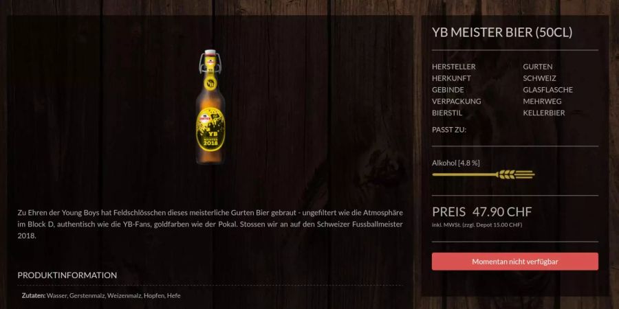 Objekt der Begierde: Im Onlineshop «beer4you» ist das YB-Meisterbier momentan - und auch künftig - nicht verfügbar.