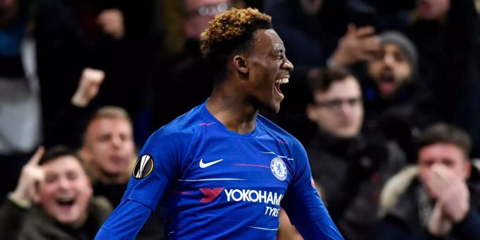 Callum Hudson-Odoi jubelt nach einem Treffer in der Europa Legaue. Callum Hudson-Odoi
