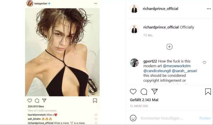 Auch die Tochter von Cindy Crawford, Kaia Gerber, hat mit Richard Prince zusammengearbeitet.