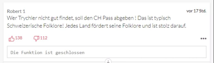 Dieser User findet, die Trychler gehören zur Schweiz dazu.