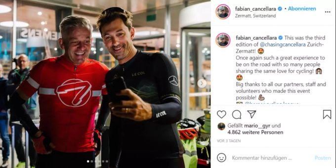 Fabian Cancellara und Rainer Maria Salzgeber bei der «Chasing Cancellara». Fabian Cancellara