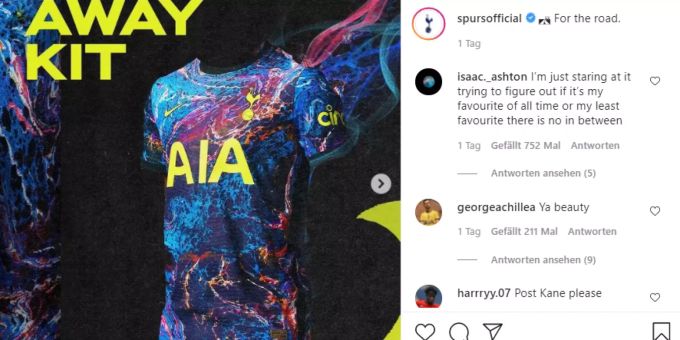 In diesem Shirt laufen die Stars von Tottenham Hotspur in der nächsten Saison bei Auswärts-Spielen auf. Tottenham Hotspur