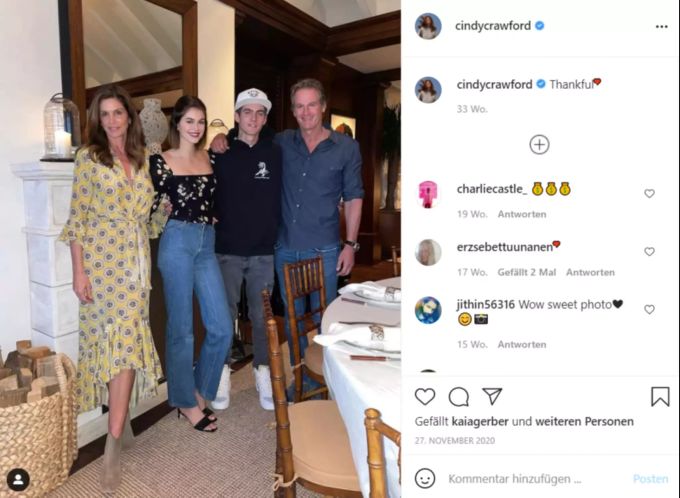 Cindy Crawford mit ihrer hübschen Familie (v. l.): Kaia, Presley und Ehemann Rande. Cindy Crawford