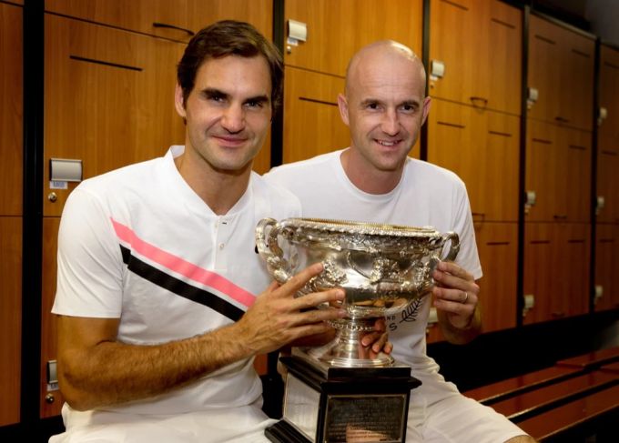 Roger Federer und IVan Ljubicic nach den Australian Open 2018. Roger Federer