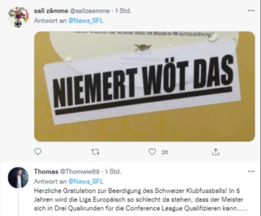 Die SFL wird auch auf Twitter attackiert.