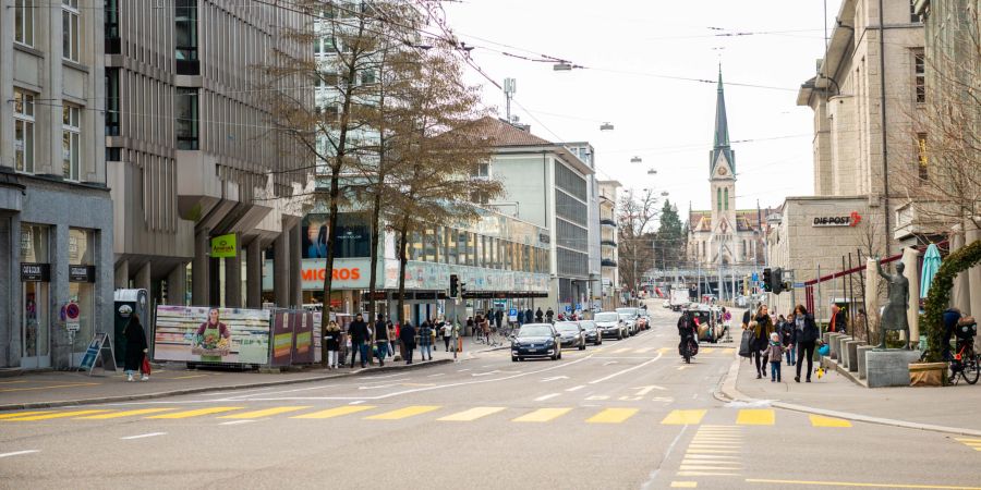 Die St. Leonhardstrasse im Zentrum von St. Gallen.