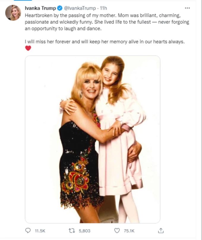 So verabschiedet sich Tochter Ivanka von ihrem Mami Ivana Trump öffentlich. Ivana trump