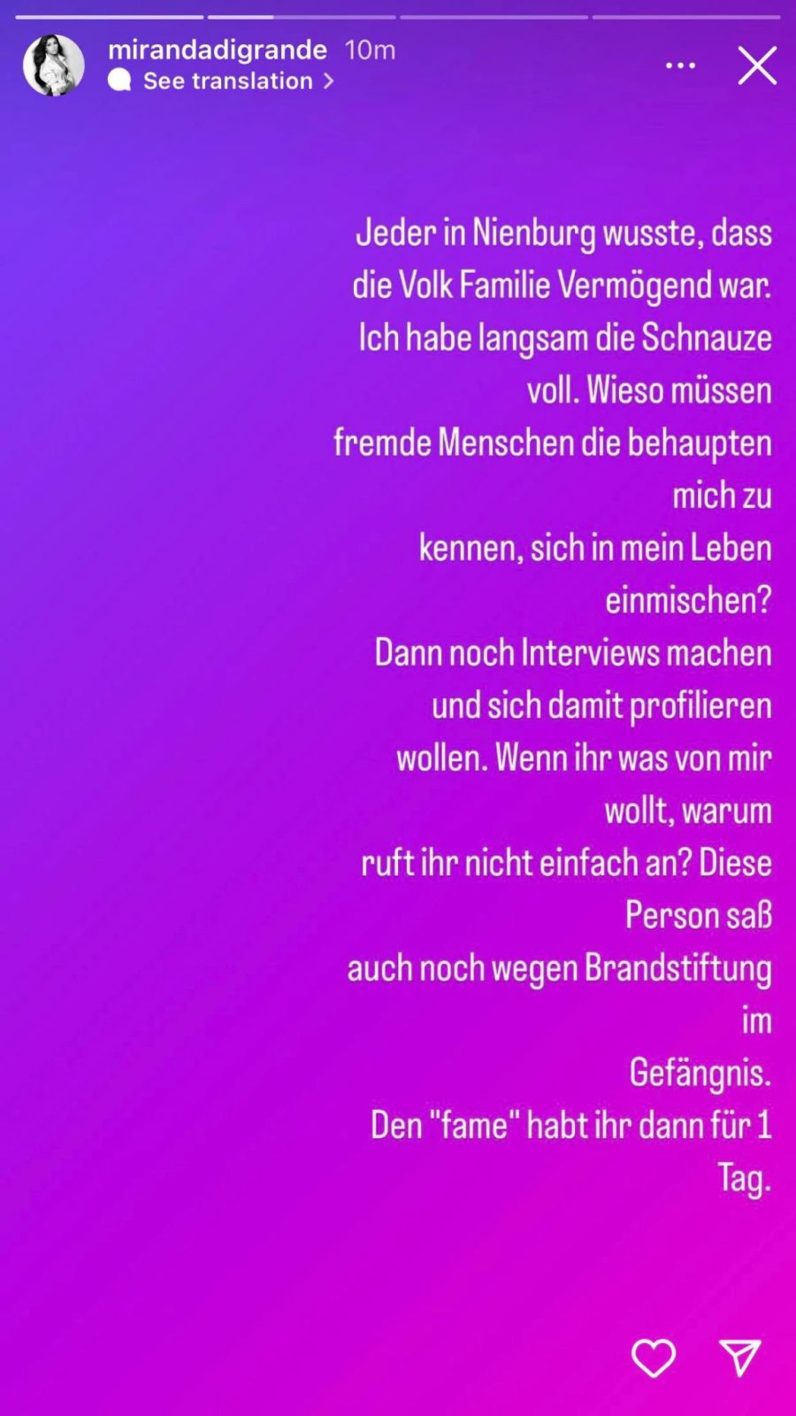 Nathalie Volk wehrt sich gegen die Vorwürfe ihrer Cousine.