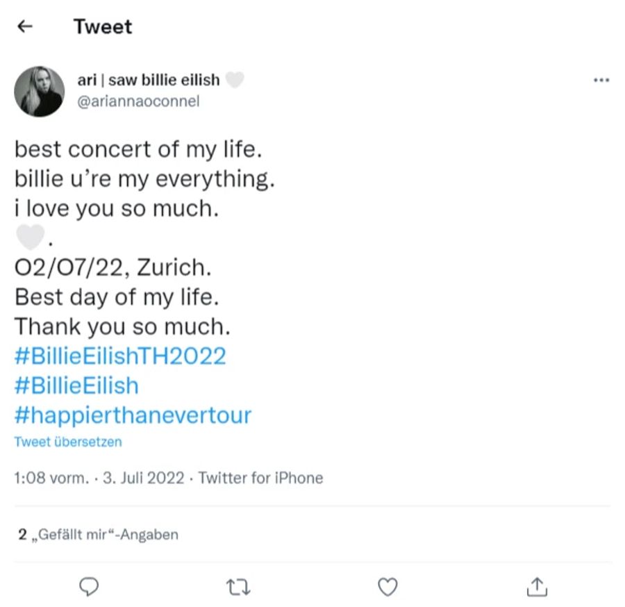 «Das beste Konzert meines Lebens», schreibt eine Twitter-Userin über die Show von Billie Eilish im Zürcher Hallenstadion.