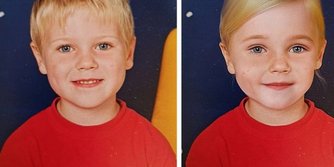 Lucy Hellenbrecht hat das Geschlecht ihrer Kinderbilder mittels künstlicher Intelligenz anpassen lassen. Lucy Hellenbrecht hat das Geschlecht ihrer Kinderbilder mittels künstlicher Intelligenz anpassen lassen.
