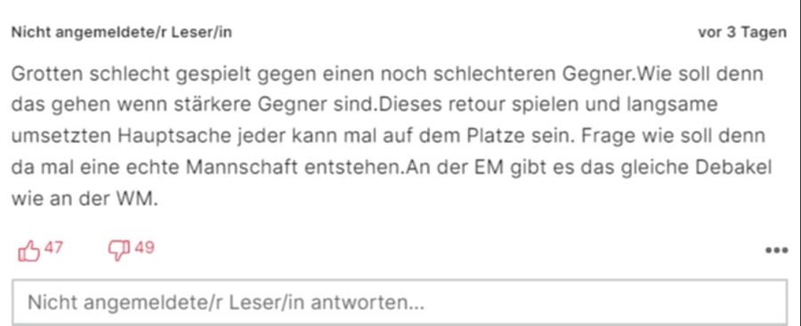 Hier war jemand mit der Leistung der Nati ganz und gar nicht zufrieden.