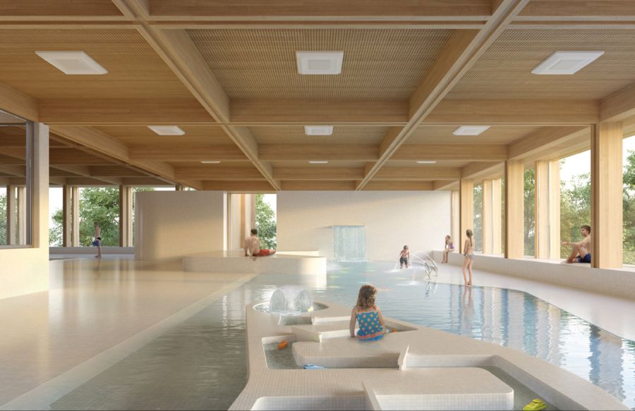 So soll das Kinderplanschbecken in der neuen Sport- und Freizeitanlage Weyermannshaus aussehen (Visualisierung).