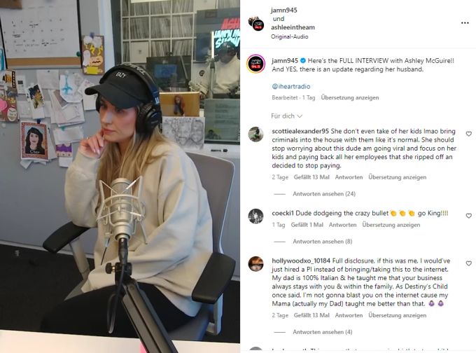 Ashley McGuire gibt ein Interview zu ihrem Post. Internet Ehemann