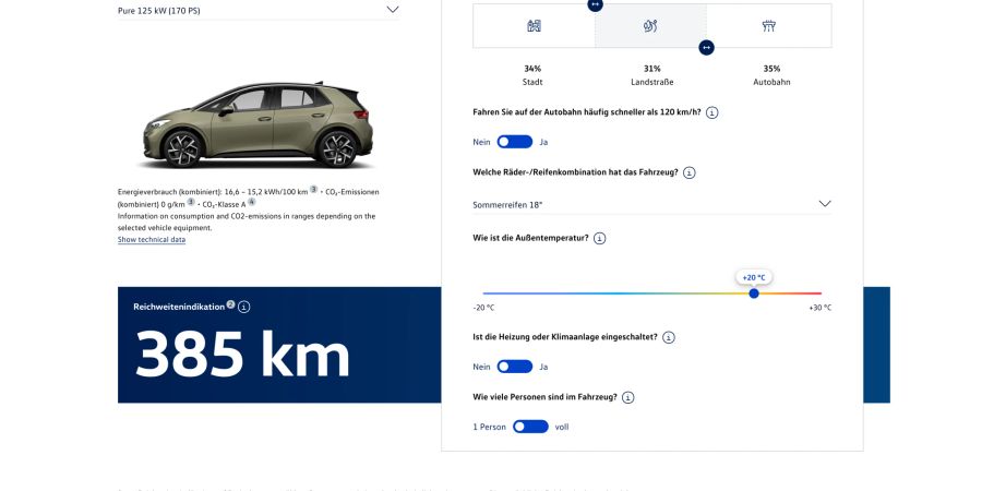 Auto-Ratgeber: Reichweite-Simulator VW