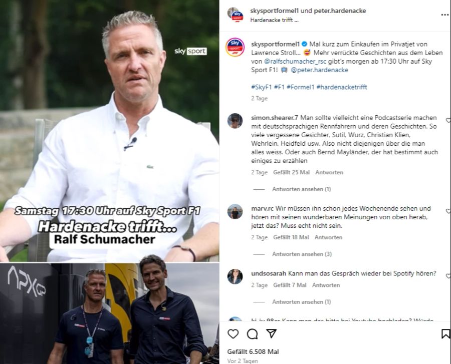 Ralf Schumacher äusserte sich bei «Hardenacke trifft ...» zu seinem Coming-out.