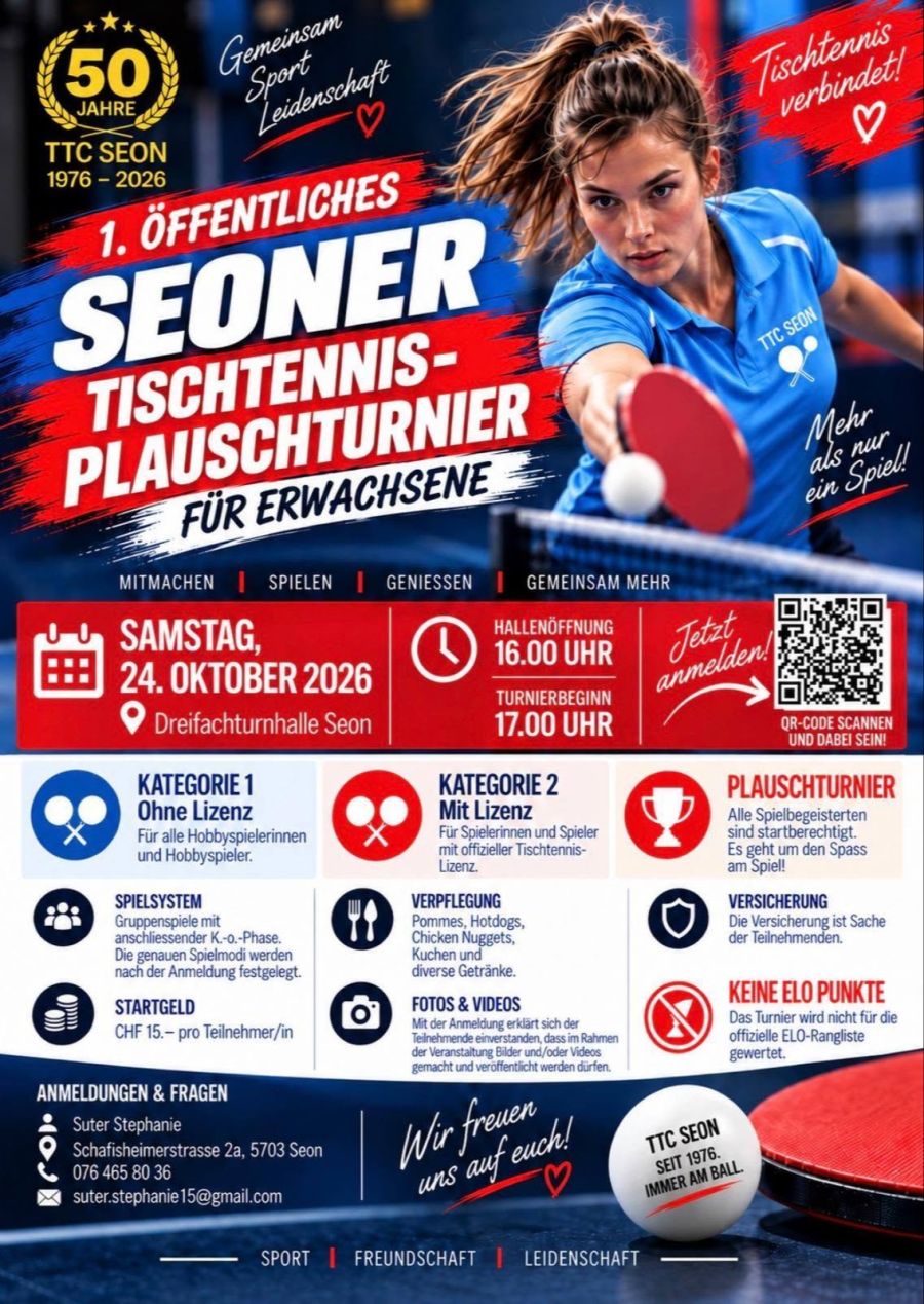 Die Erwachsenen schwingen am Samstag, 24. Oktober, ab 17 Uhr die Tischtennisschläger. Bild: zvg